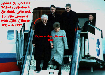 BORIS & NAINA YELTSIN Arrive for the Helsinki 
Summit, March 1997; Photograph by GWENDOLYN STEWART c. 2014; All Rights 
Reserved