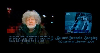 Dual TV Images of John 
Burns of the NYT (PBS) and the Imminent Hanging of Saddam Hussein (Boston 
Channel 7) photographed by GWENDOLYN STEWART, c. 2009; All Rights 
Reserved