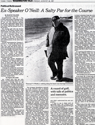 Photograph of Tip 
O'Neill in the August 28, 1987, New York Times, by Gwendolyn Stewart