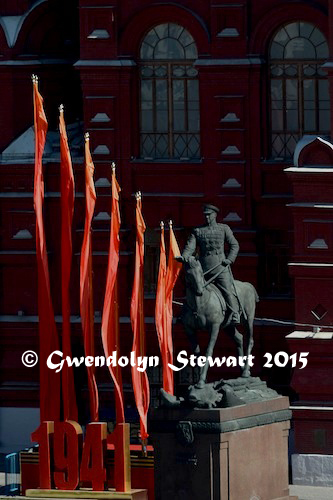 Marshal Zhukov Statute and Flags Celebrating the 70th Anniversary of the Soviet Victory over Nazi Germany, Photographed by Gwendolyn Stewart c. 2015; All Rights Reserved